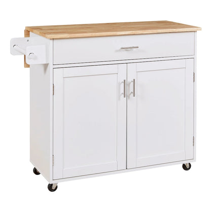 Rolling Kitchen Island with Storage,Kitchen Cart with Rubber Wood Top,Spacious Drawer with Divider and Internal Storage Rack