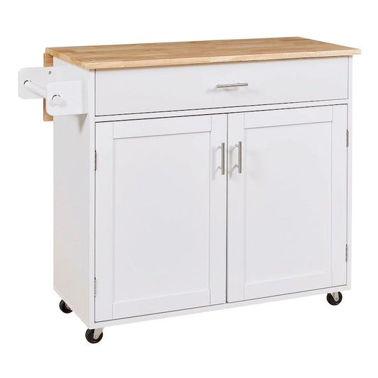 Rolling Kitchen Island with Storage,Kitchen Cart with Rubber Wood Top,Spacious Drawer with Divider and Internal Storage Rack