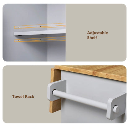 Rolling Kitchen Island with Storage,Kitchen Cart with Rubber Wood Top,Spacious Drawer with Divider and Internal Storage Rack