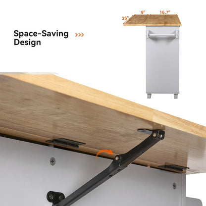 Rolling Kitchen Island with Storage,Kitchen Cart with Rubber Wood Top,Spacious Drawer with Divider and Internal Storage Rack