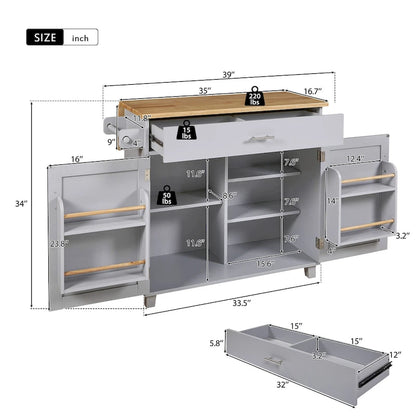 Rolling Kitchen Island with Storage,Kitchen Cart with Rubber Wood Top,Spacious Drawer with Divider and Internal Storage Rack