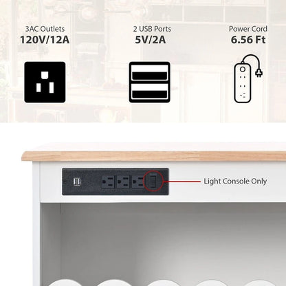 Multi-Functional Kitchen Island Cart with Drop Leaf, LED Light, and Power Outlets