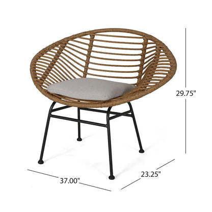 Modern Basket Chair Set with Water-Resistant Cushions and Steel Frame - Set of 2 Outdoor Chairs (No Tables)