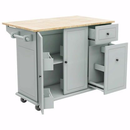 Rolling Kitchen Cart with Drop Leaf, Storage Rack, and 3-Tier Cabinet Organizer