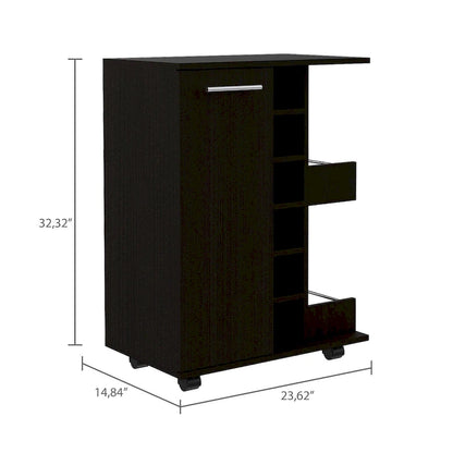 Bartlet 2-Shelf 6-Bottle Bar Cart with Division Black Wengue for Kitchen, Party and Living Room