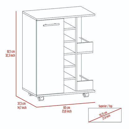 Bartlet 2-Shelf 6-Bottle Bar Cart with Division Black Wengue for Kitchen, Party and Living Room