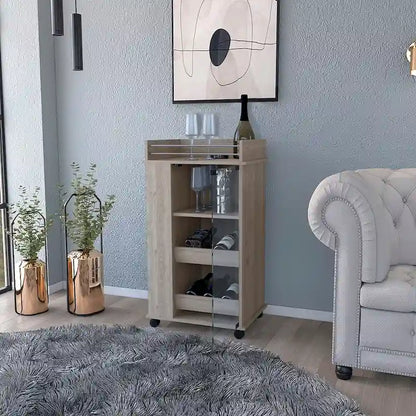 Bar Cart with Casters Reese, Six Wine Cubbies and Single Door for Kitchen, Party and Living Room