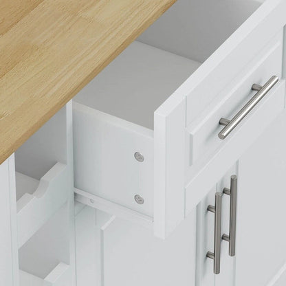 46.46Multi-Functional Kitchen Island Cart with Spice Rack,Wine Rack,Towel Holder and Foldable Rubberwood Table Top