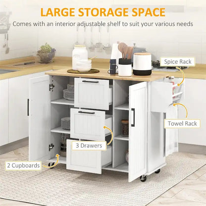 Kitchen Island with Drop Leaf,Rolling Kitchen Cart on Wheels w/Drawers