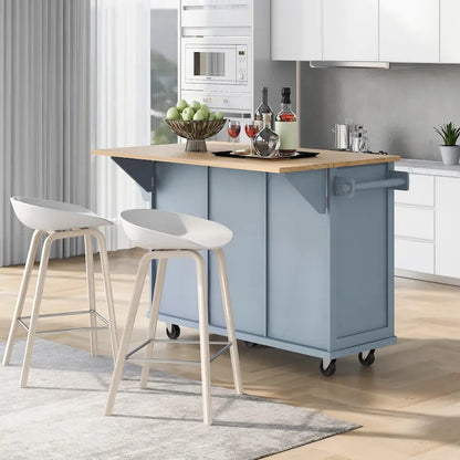 Kitchen Cart with Rubber wood Drop-Leaf Countertop ,Cabinet Door Internal Storage Racks