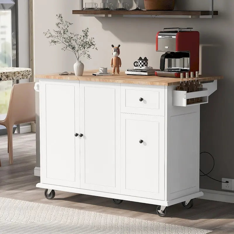 53.9 Width Rolling Kitchen Cart on Wheels with Internal Storage Rack and 3 Tier Pull Out Cabinet Organizer
