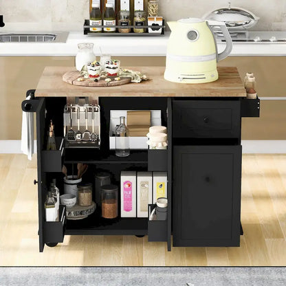 53.9 Width Rolling Kitchen Cart on Wheels with Internal Storage Rack and 3 Tier Pull Out Cabinet Organizer