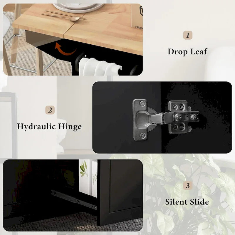 53.9 Width Rolling Kitchen Cart on Wheels with Internal Storage Rack and 3 Tier Pull Out Cabinet Organizer