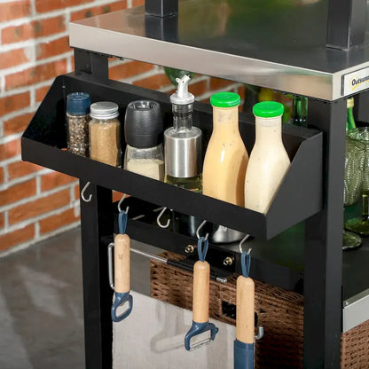 Three-Shelf Outdoor Grill Cart with Stainless Steel Tabletop on Wheels