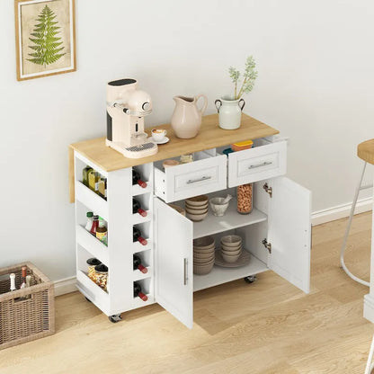 Multi-Functional Kitchen Island Cart with 2 Door Cabinet and Two Drawers