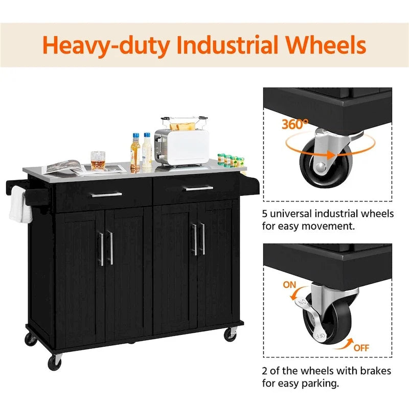 Yaheetech Large Kitchen Island Cart with Stainless steel tabletop
