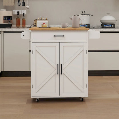 Kitchen Island Rolling Trolley Cart w/Adjustable Shelves,Wood Tabletop