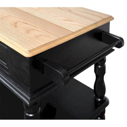 Rolling OAK Wood Top Kitchen Cart with Wine Rack and 2 Drawers