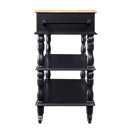 Rolling OAK Wood Top Kitchen Cart with Wine Rack and 2 Drawers