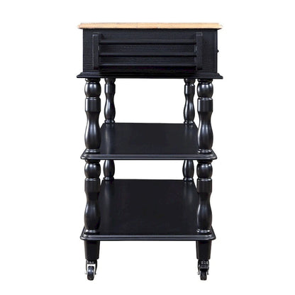 Rolling OAK Wood Top Kitchen Cart with Wine Rack and 2 Drawers