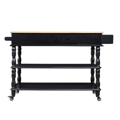 Rolling OAK Wood Top Kitchen Cart with Wine Rack and 2 Drawers