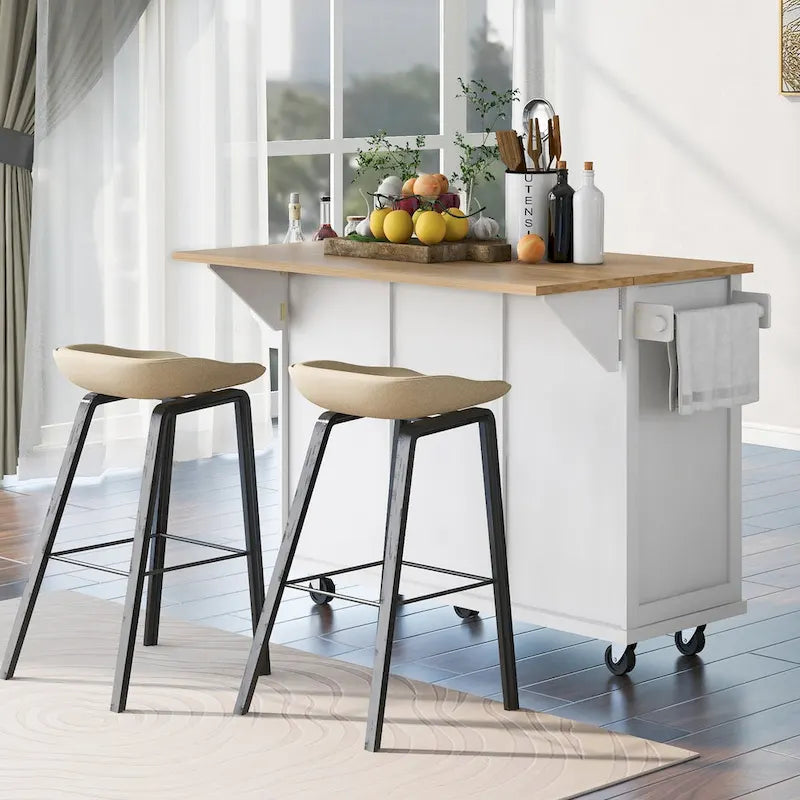 Kitchen Cart with Rubber Wood Drop-Leaf Countertop , Internal Storage Racks
