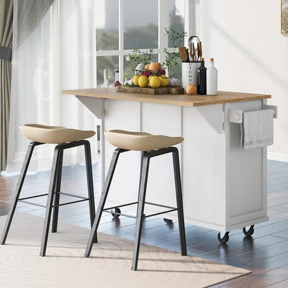Kitchen Cart with Rubber Wood Drop-Leaf Countertop , Internal Storage Racks