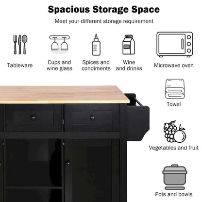 Kitchen Cart with Rubber Wood Drop-Leaf Countertop , Internal Storage Racks