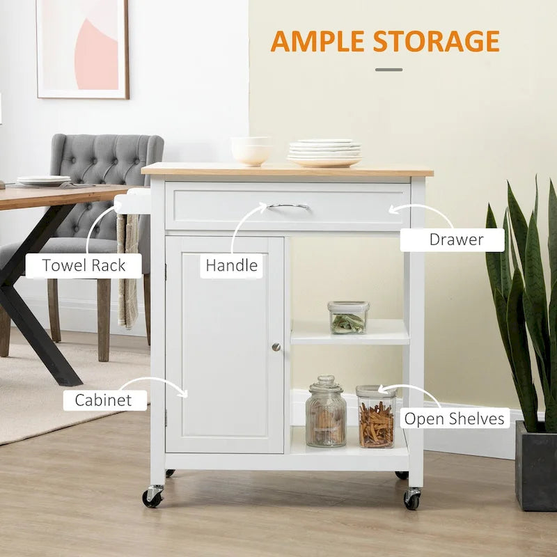 Rolling Kitchen Island Cart with Drawer and Shelves