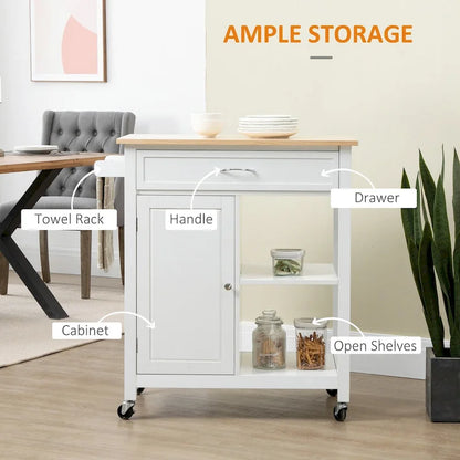 Rolling Kitchen Island Cart with Drawer and Shelves