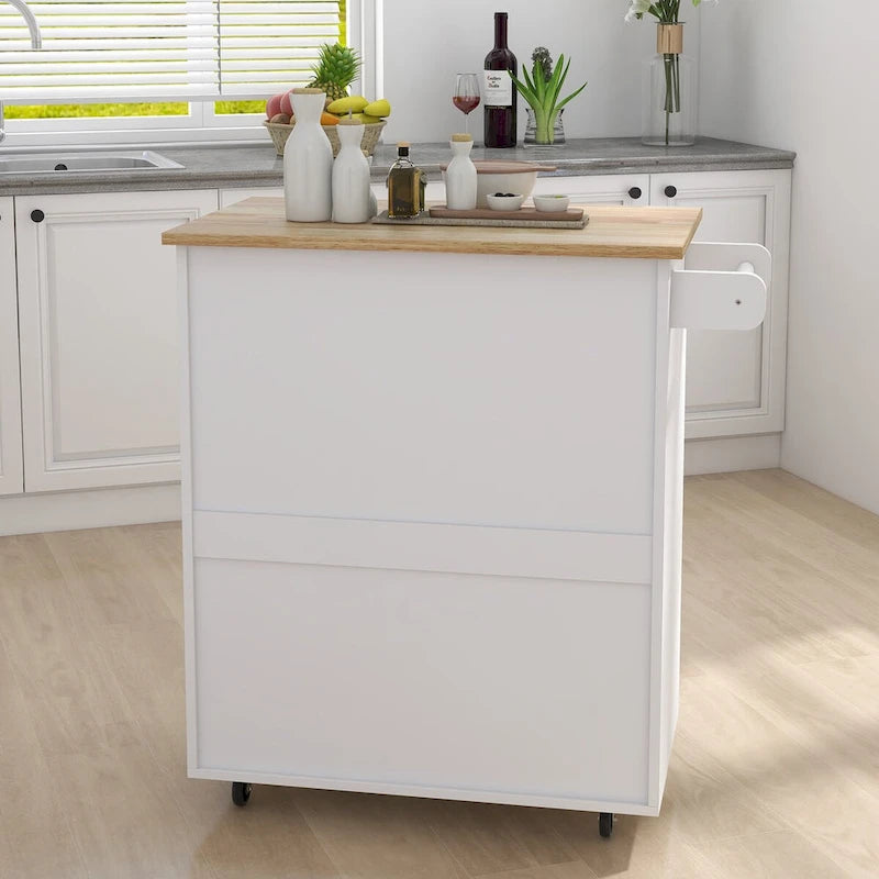 Kitchen Island Table/Buffet /Sideboard with Lockable Castors and Towel Rack