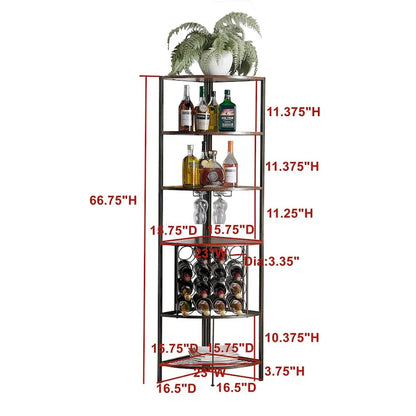Corner Wine Rack with Wooden Shelves, Stemware Racks and Wire Wine Rack