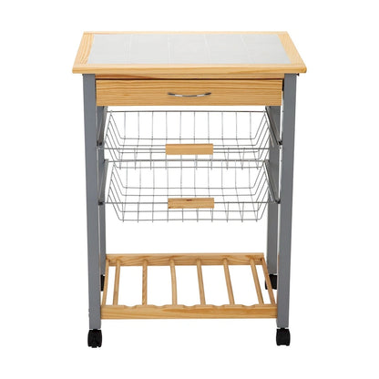 Organize It All Rolling Kitchen Cart with Wine Rack - 22.50 x 14.50 x 30.00