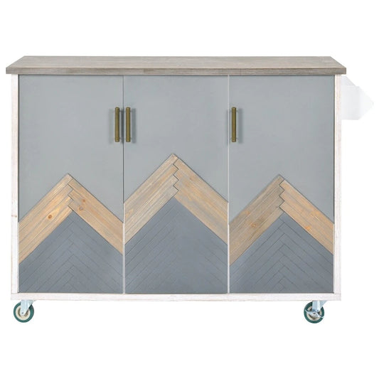 Retro Mountain Wood Kitchen Island with Drop Leaf, Storage Rack