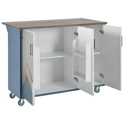 Retro Mountain Wood Kitchen Island with Drop Leaf, Storage Rack