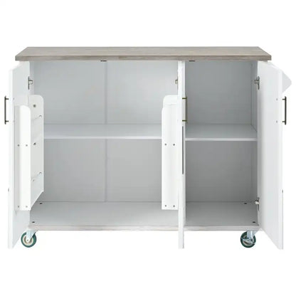 Retro Mountain Wood Kitchen Island with Drop Leaf, Storage Rack