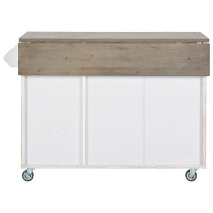 Retro Mountain Wood Kitchen Island with Drop Leaf, Storage Rack