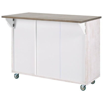 Retro Mountain Wood Kitchen Island with Drop Leaf, Storage Rack