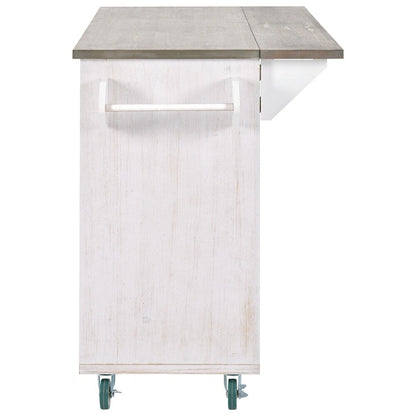 Retro Mountain Wood Kitchen Island with Drop Leaf, Storage Rack