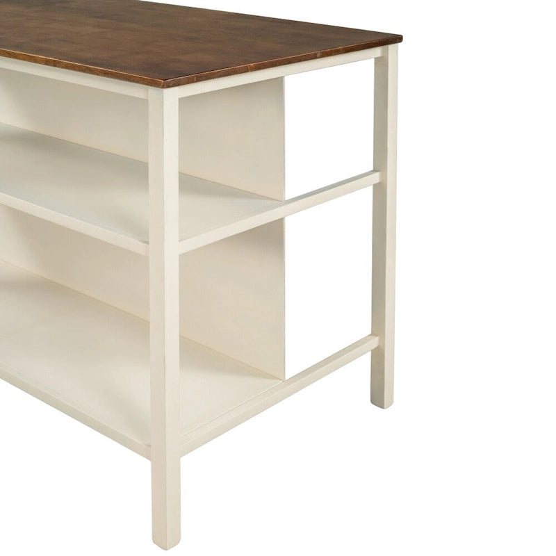 Solid Wood 45 Stationary Kitchen Island with Prep Table and Shelves