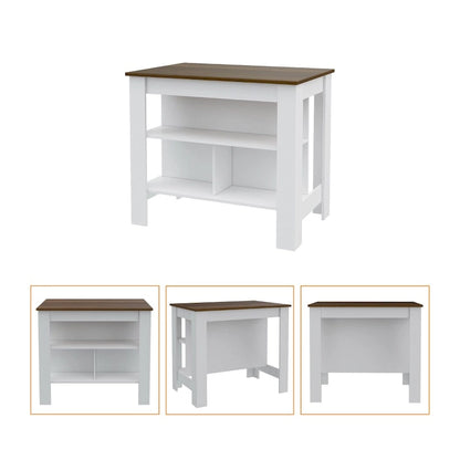 Ralston 7-Shelf 4-Door 2-piece Kitchen Set, Kitchen Island and Pantry Cabinet White and Walnut