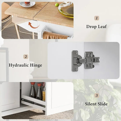 Kitchen Island with Drop Leaf, Rolling Cart on Wheels with Storage Rack and 3 Tier Pull Out Cabinet Organizer with Spice Rack