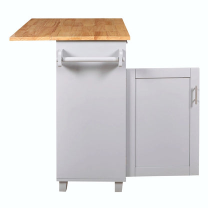 Kitchen Island with Rubber Wood Top, Spacious Drawer, Internal Storage Rack, Wheels