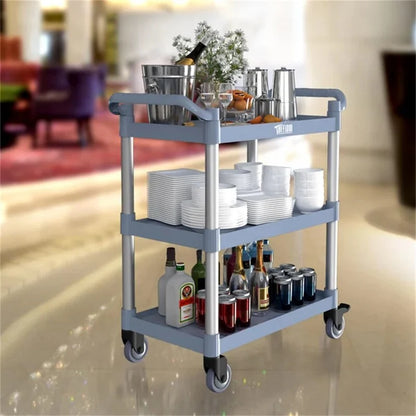 3 Tier Medium 390lbs Capacity Plastic Utility Cart with Wheels Grey