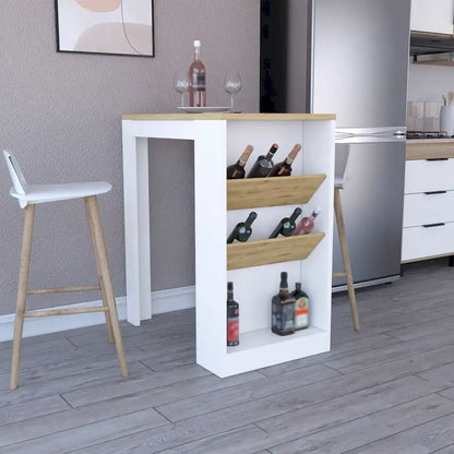 Kitchen Island Dozza, Three Shelves, Black Wengue / Light Oak Finish