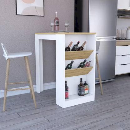 Kitchen Island Dozza, Three Shelves, Black Wengue / Light Oak Finish
