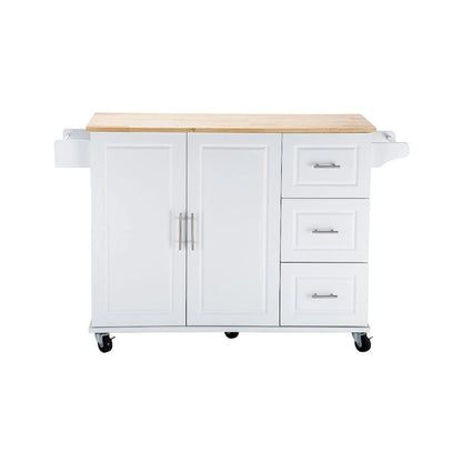 Kitchen Island Cart with Extensible Rubber Wood Top and Locking Wheels