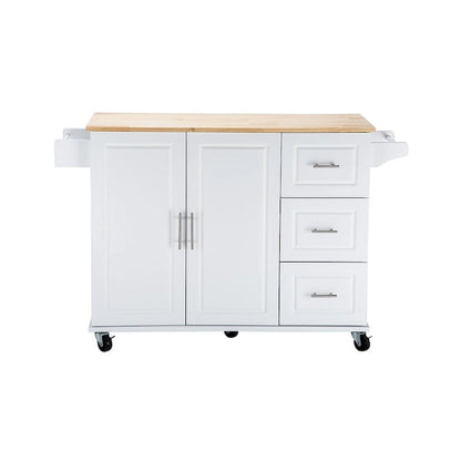 Kitchen Island Cart with Extensible Rubber Wood Top and Locking Wheels