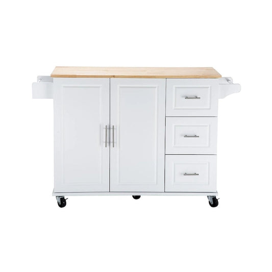 Kitchen Island Cart with Extensible Rubber Wood Top and Locking Wheels