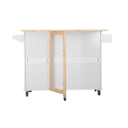 Kitchen Island Cart with Extensible Rubber Wood Top and Locking Wheels